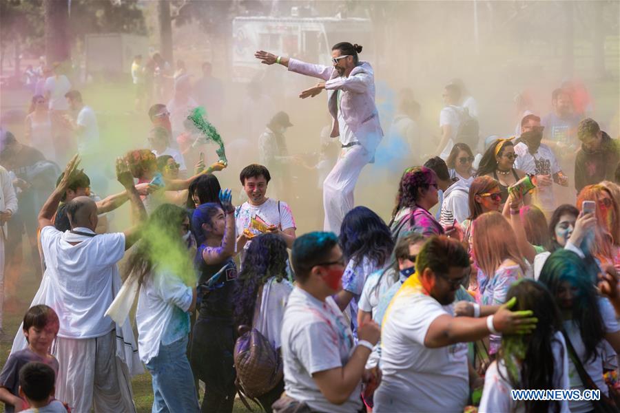 People celebrate Hindu festival of Holi in Los Angeles
