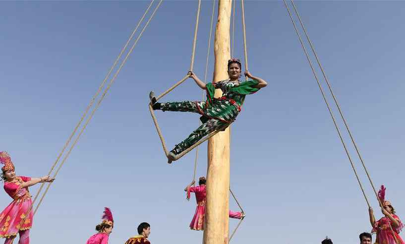 Uygur people participate in Shaghydi game in China's Xinjiang