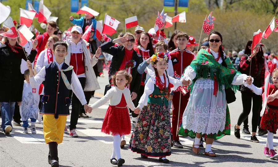 People participate in Polish Constitution Day Parade in Chicago, U.S.