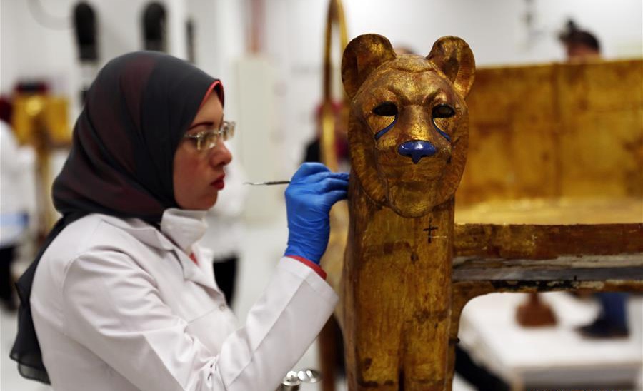 Egypt's restoration of ancient King Tut's large coffin goes well