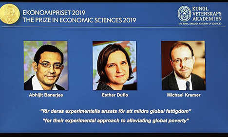 3 economists share Nobel Economics Prize for work on poverty