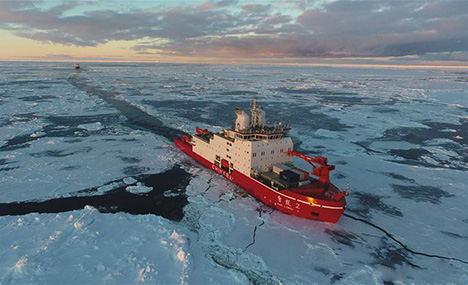 China's polar icebreakers Xuelong, Xuelong 2 sail in Antarctica water