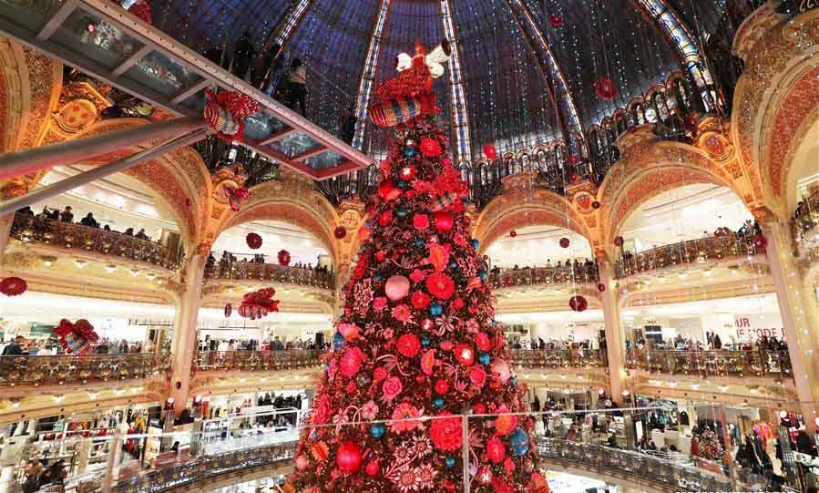 Paris decorated with Christmas trees and decorations for festival season