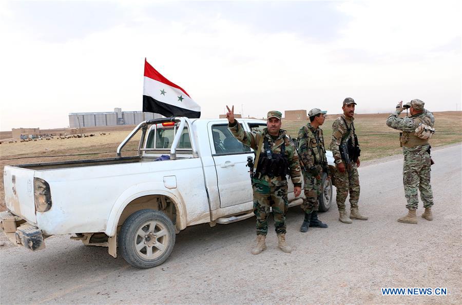 Syrian soldiers deployed in village of Sousseh in NE Syria