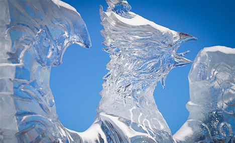 Ice sculptures installed as adornment