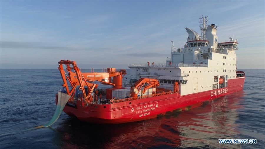 China's 36th Antarctic expedition team work on icebreaker Xuelong 2