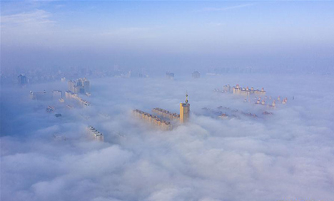 Scenery of advection fog in Yuncheng, N China