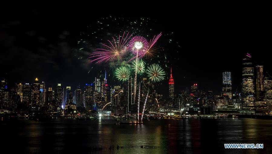 Fireworks seen above Hudson River in New York to celebrate Chinese Lunar New Year