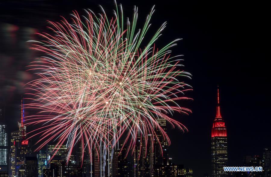 Fireworks seen above Hudson River in New York to celebrate Chinese Lunar New Year