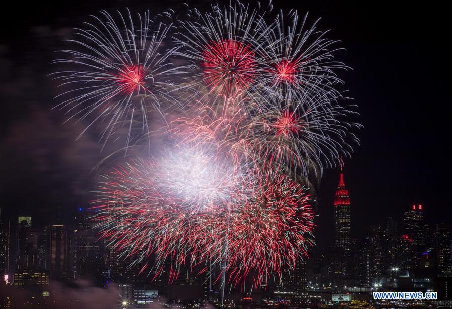 Fireworks seen above Hudson River in New York to celebrate Chinese Lunar New Year