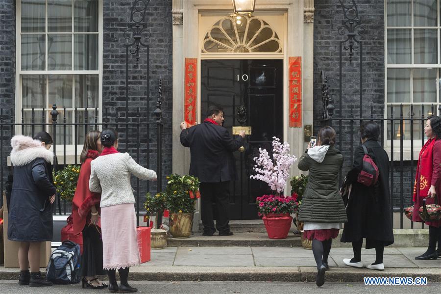 Couplets pasted outside 10 Downing Street to celebrate Chinese Lunar New Year