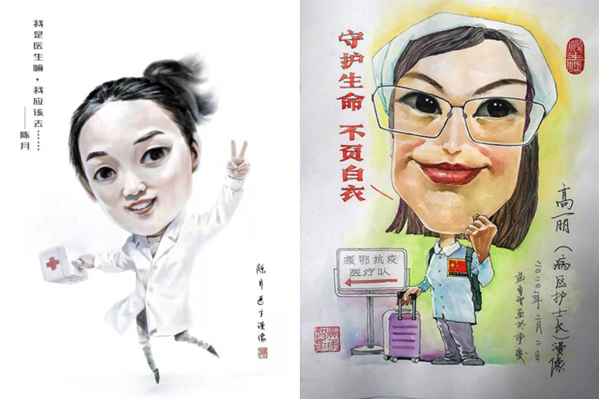 Chinese cartoonists draw portraits of frontline medical workers