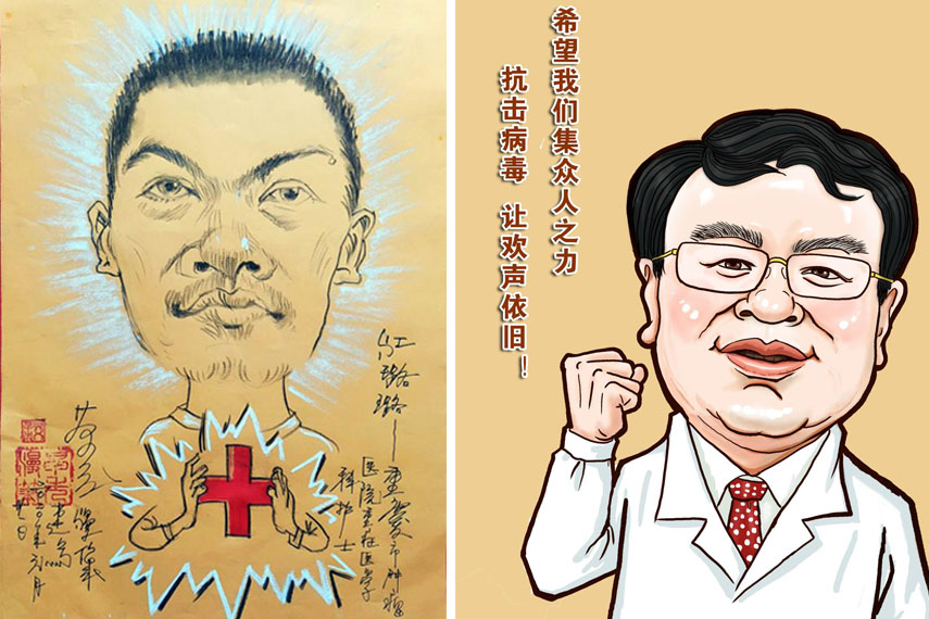 Chinese cartoonists draw portraits of frontline medical workers