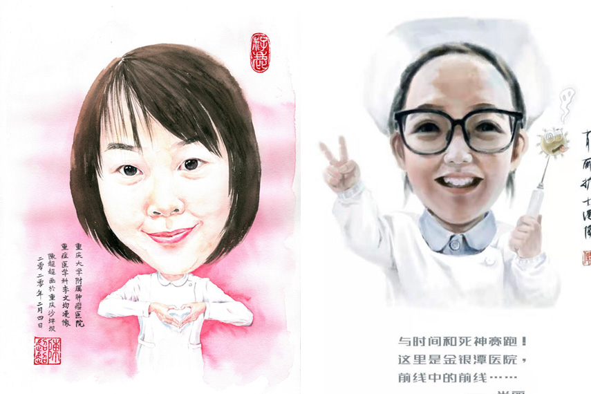 Chinese cartoonists draw portraits of frontline medical workers