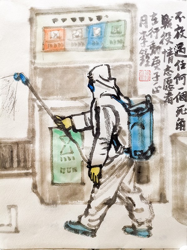 Shanghai painter creates two art pieces per day to pay homage to “white soldiers” on the coronavirus frontline