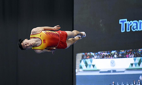 China's Gao Lei wins gold of Trampoline Gymnastics at FIG World Cup