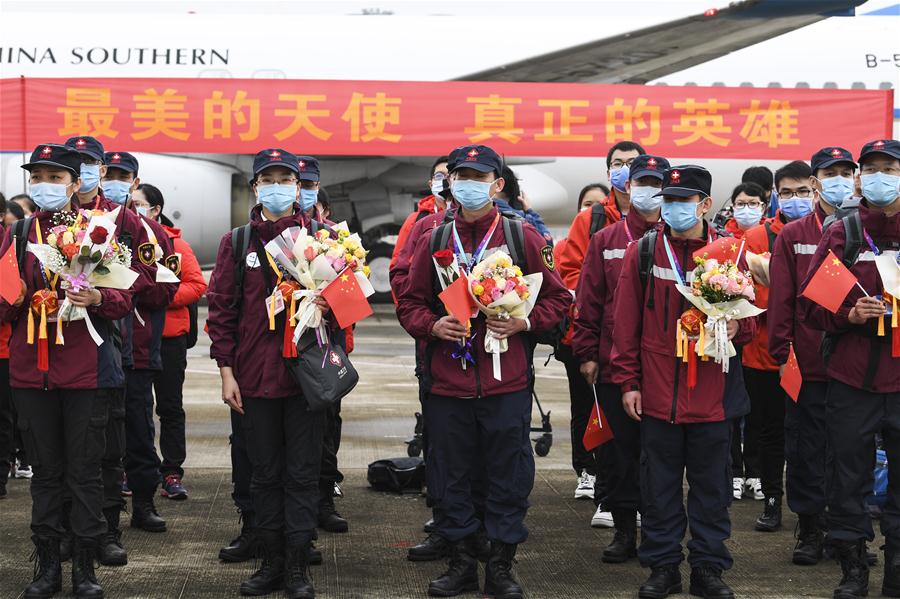 Medical assistance team from Guangxi supporting virus-hit Hubei return home