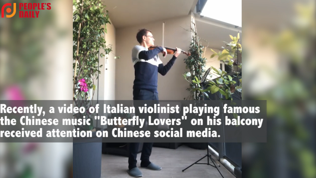 Italian musician playing Chinese music on balcony