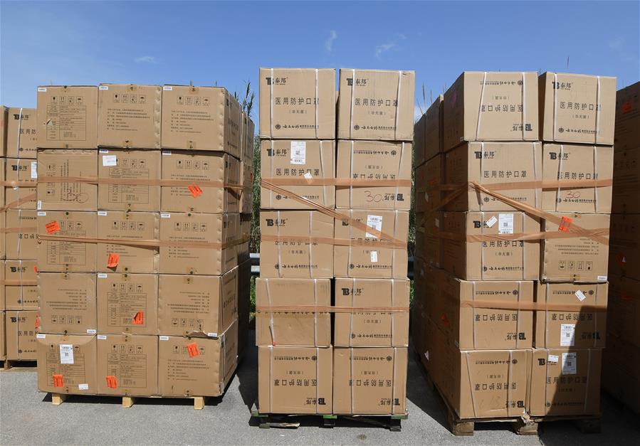Medical supplies from China seen outside warehouse in Rome, Italy