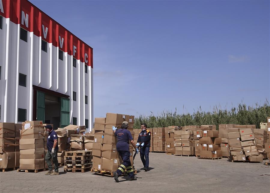 Medical supplies from China seen outside warehouse in Rome, Italy