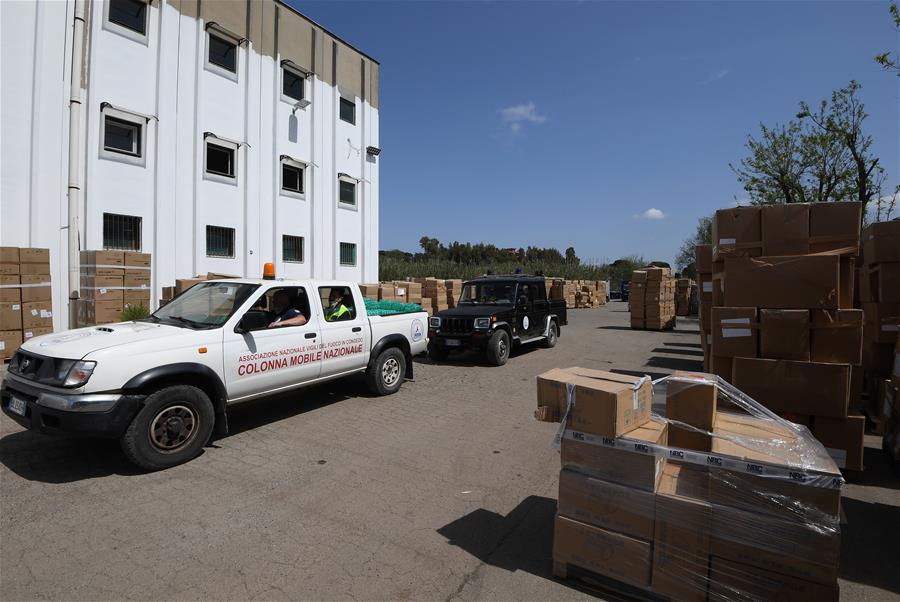 Medical supplies from China seen outside warehouse in Rome, Italy