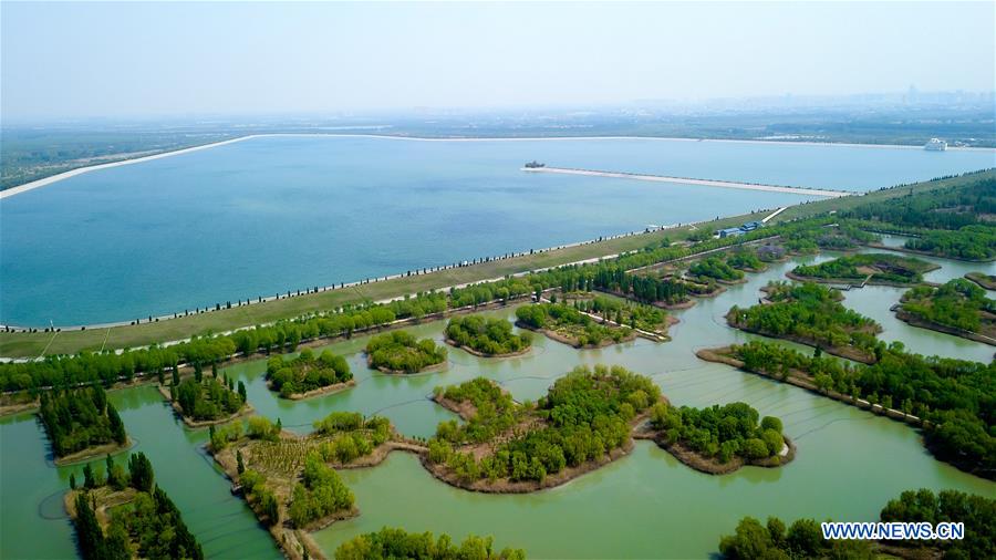 Aerial view of Jixi national wetland park in Jinan, E China