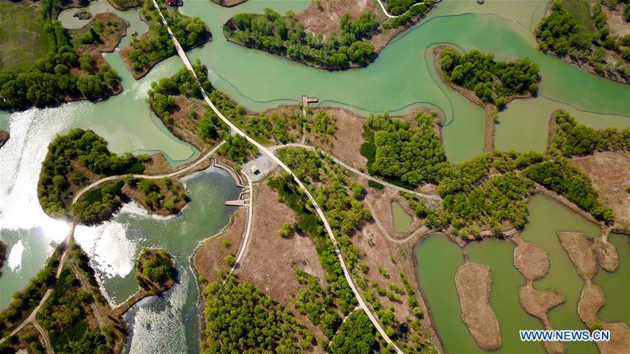 Aerial view of Jixi national wetland park in Jinan, E China