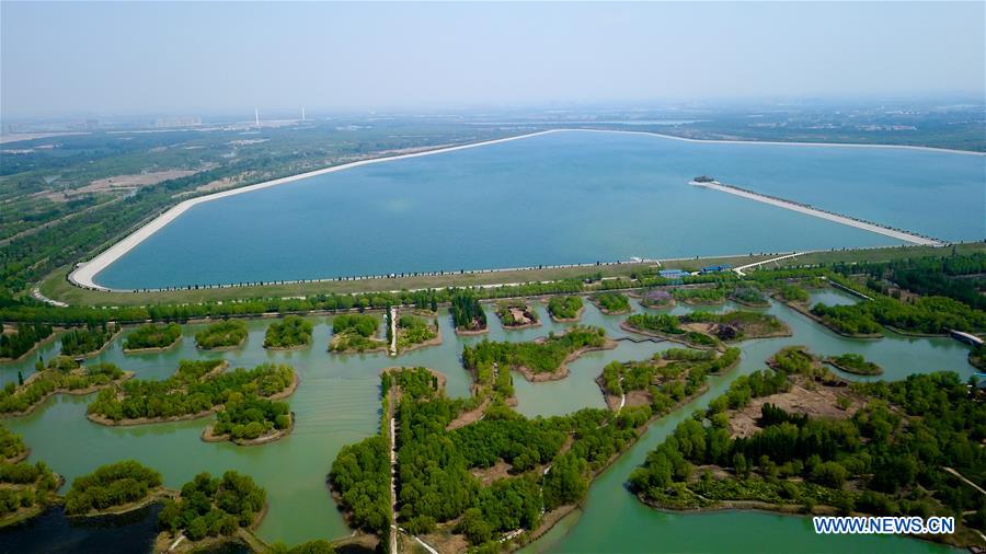 Aerial view of Jixi national wetland park in Jinan, E China