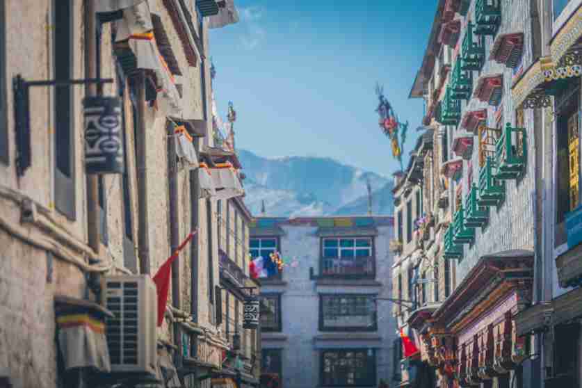 Shops on Barkhor Street of Lhasa, Tibet reopen