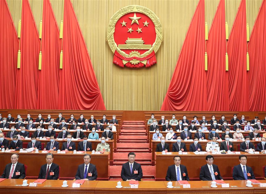 The closing meeting of the third session of the 13th National People''s Congress (NPC) is held at the Great Hall of the People in Beijing, capital of China, May 28, 2020. Leaders of the Communist Party of China and the state Xi Jinping, Li Keqiang, Wang Yang, Wang Huning, Zhao Leji, Han Zheng and Wang Qishan attended the meeting, and Li Zhanshu presided over the closing meeting and delivered a speech. (Xinhua/Ju Peng)