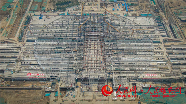 Construction of the main structure of Xiongan railway station's west section is completed. (Ren Huanhuan/China Railway 12th Bureau Group)