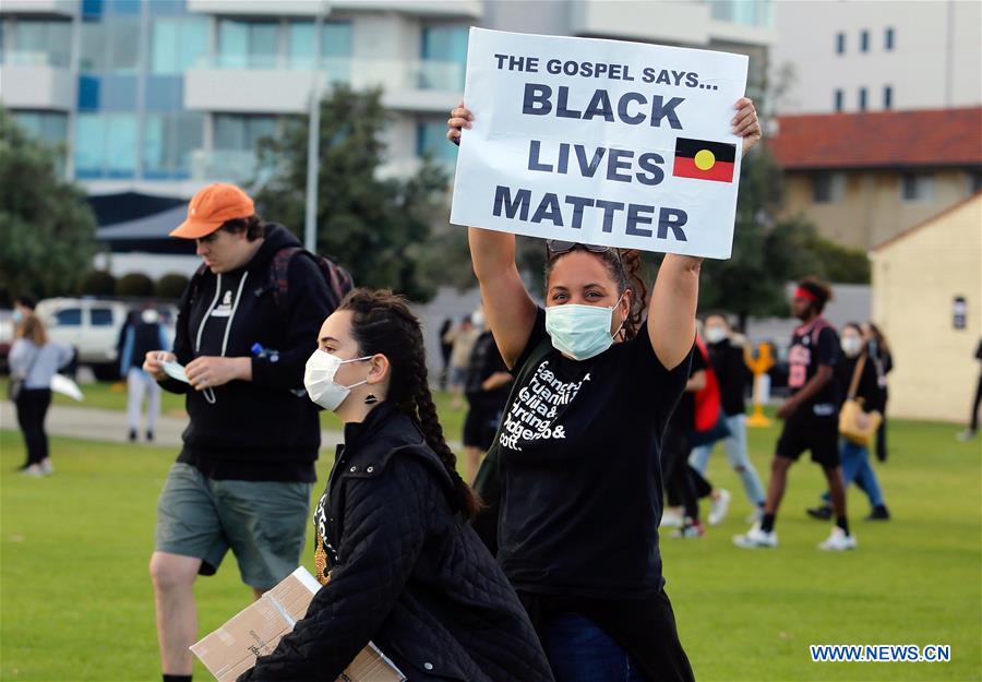 People take part in protest over death of George Floyd in Perth, Australia