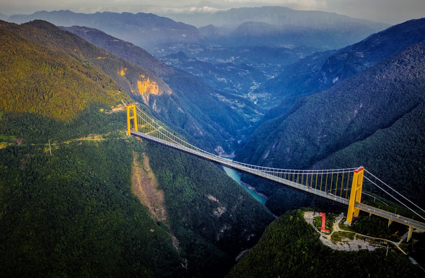 Aerial view of Siduhe Bridge on Shanghai-Chongqing Highway in central China's Hubei