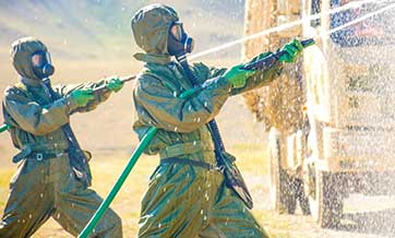 Chemical defense troops take samples from scenario affected area