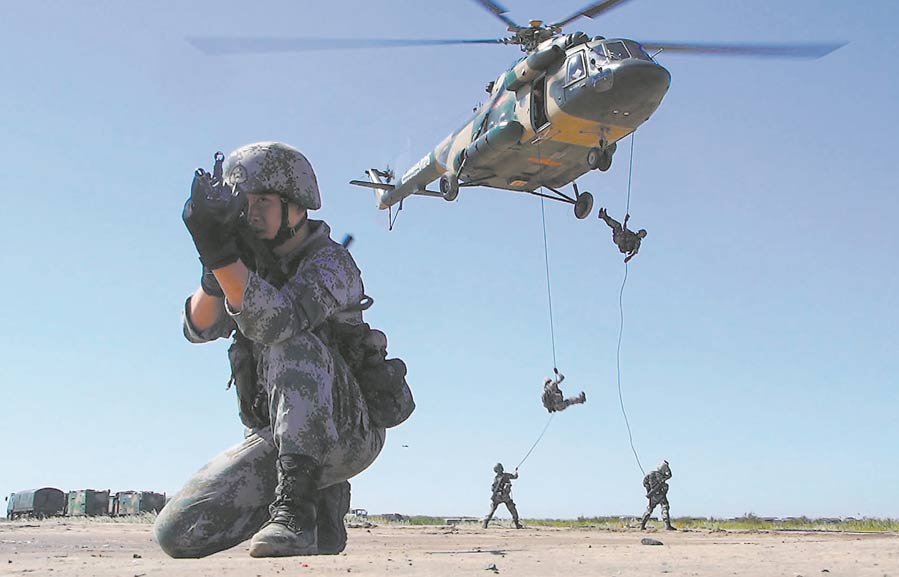 Army aviation brigade trains near Bohai Bay