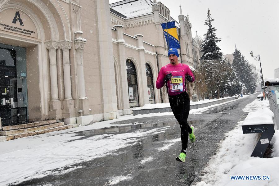 Contestants take part in marathon race in Sarajevo
