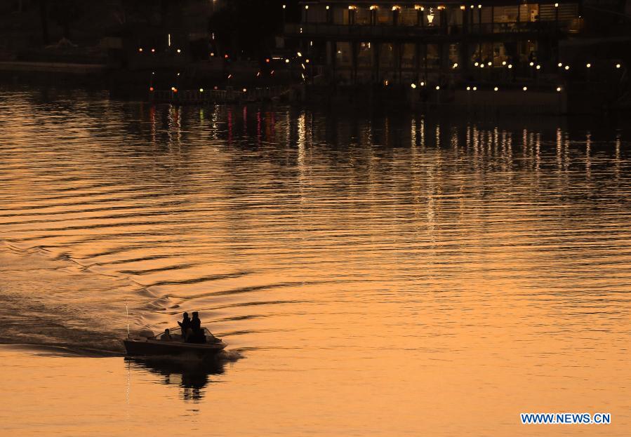 View of Tigris River at sunset in Iraq