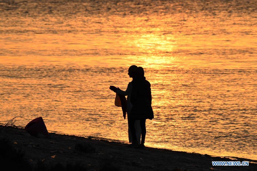 Sunset scenery at beach in Kuwait City