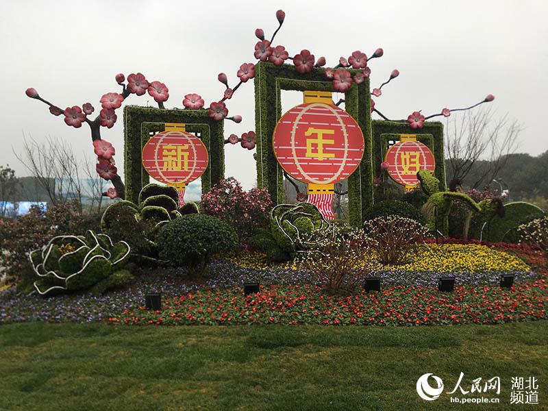 Flowerbeds set up in Wuhan for Spring Festival