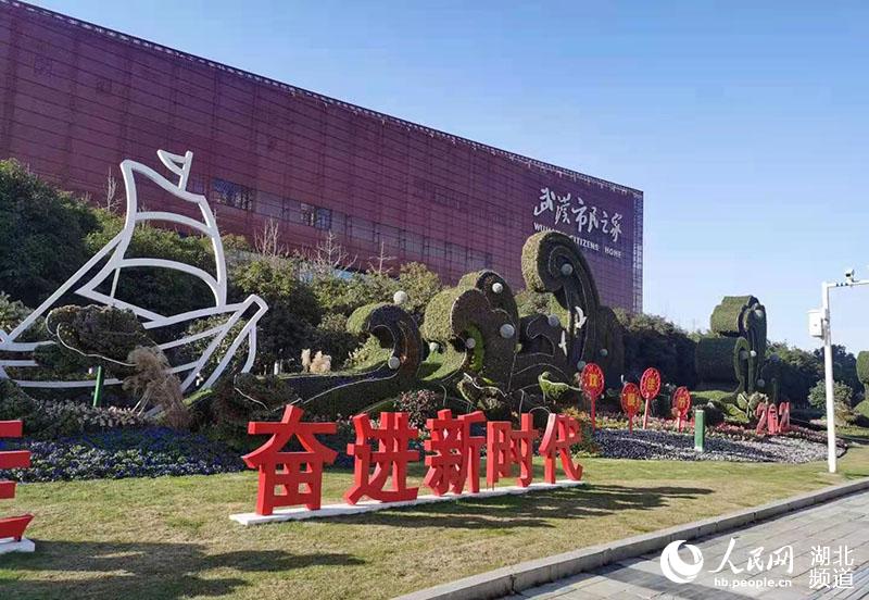 Flowerbeds set up in Wuhan for Spring Festival