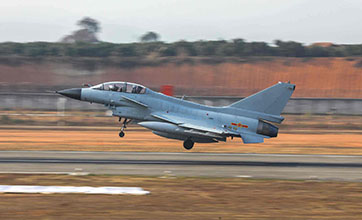 Fighter jets accelerate to take off