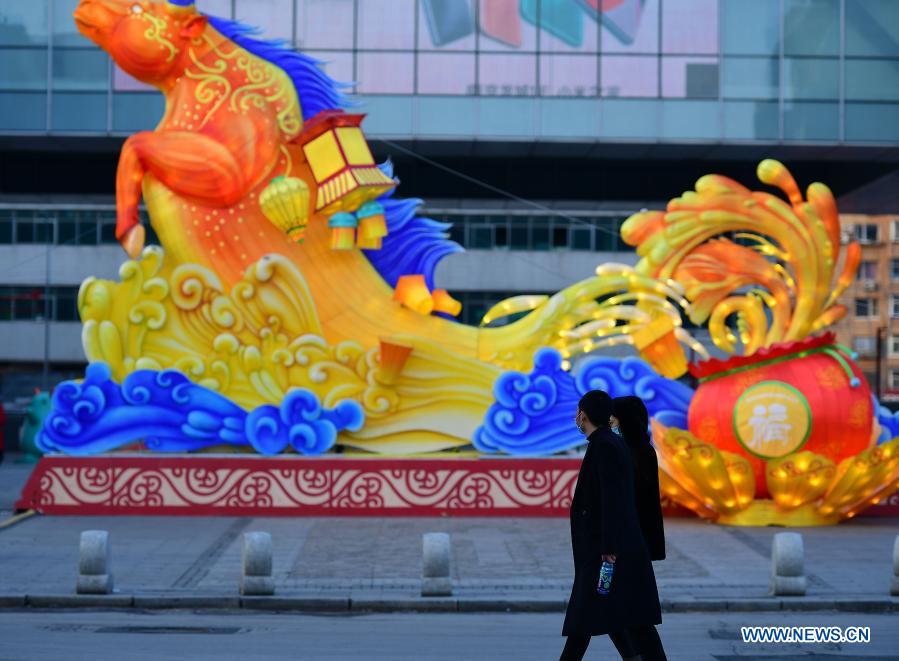 Chinese Lunar New Year decorations set up in Shenyang