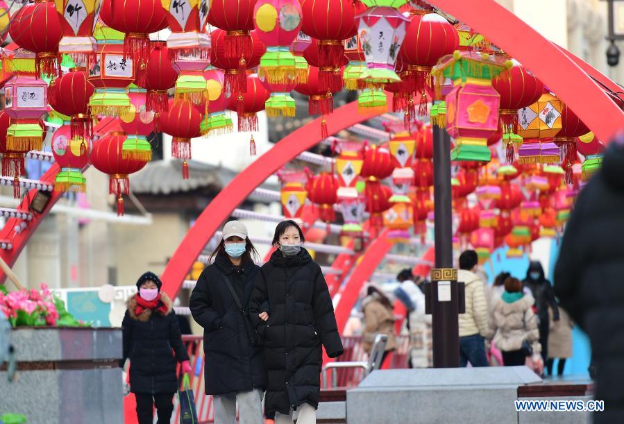 Chinese Lunar New Year decorations set up in Shenyang