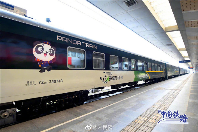 Panda-themed train begins operation in SW China