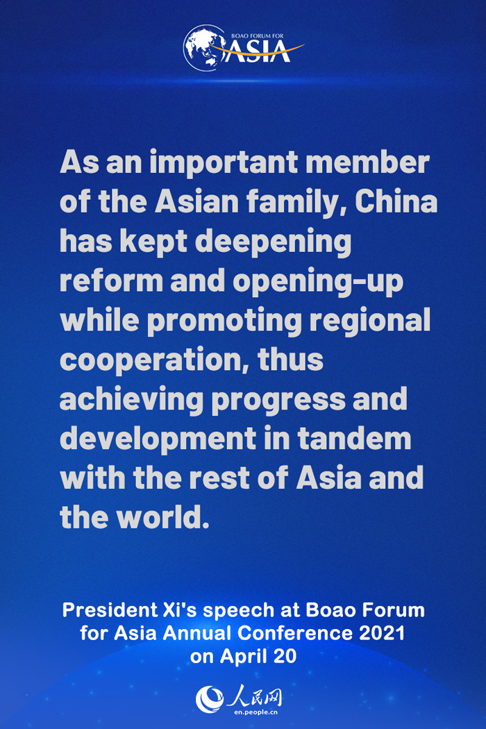 Highlights of the keynote speech by Chinese President Xi Jinping at the Boao Forum for Asia Annual Conference 2021