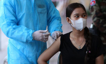 People receive Chinese COVID-19 vaccines in Phnom Penh, Cambodia