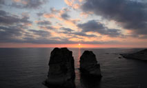 Sunset scenery at Raouche Rocks in Beirut