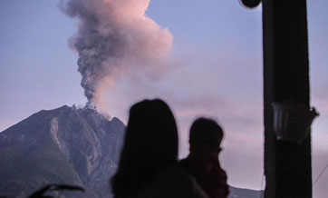Indonesia's Mount Sinabung spews volcanic materials