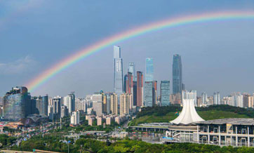 Rainbow appears in South China's Nanning after rain