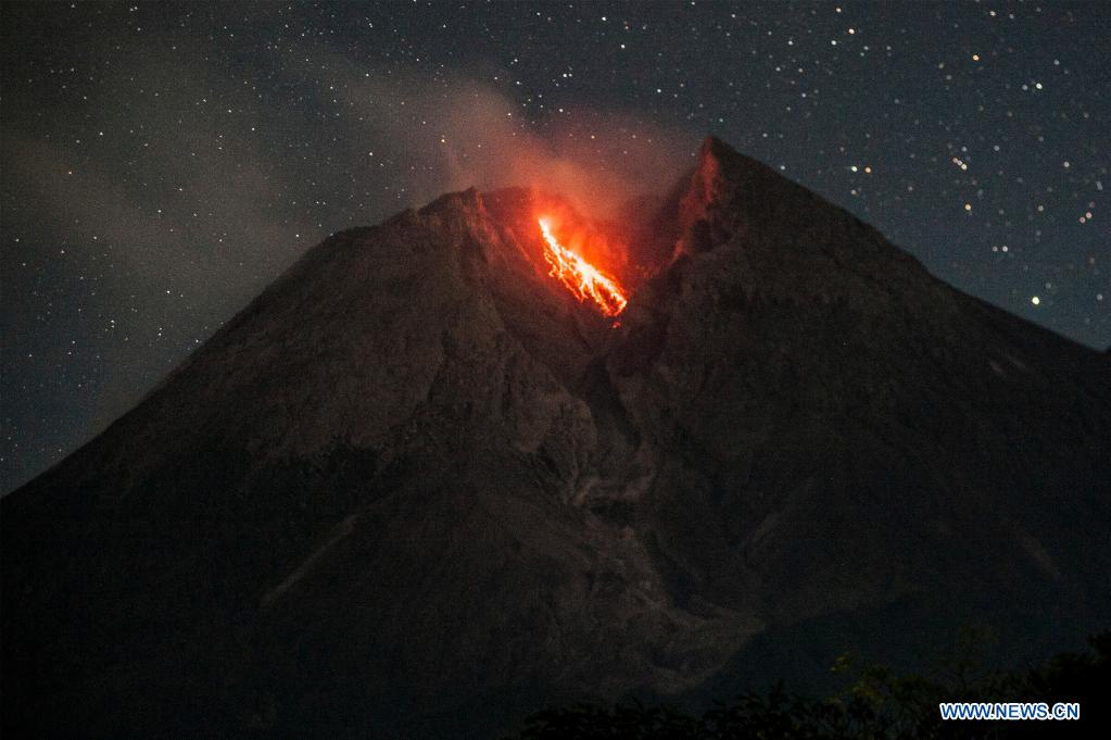 Volcanic materials spew from Mount Merapi in Indonesia